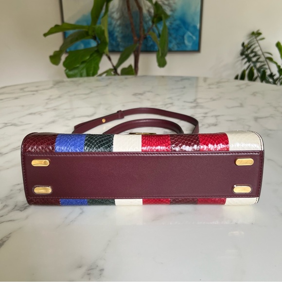 Tory Burch Lee Radziwill Striped Snake Skin Leather Small Top Handle Bag - Picture 8 of 16